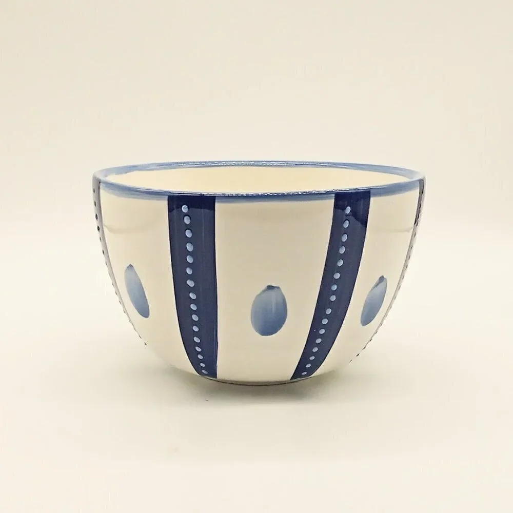 Pottery Barn Tiburon Blue Ivory Ceramic Bowl